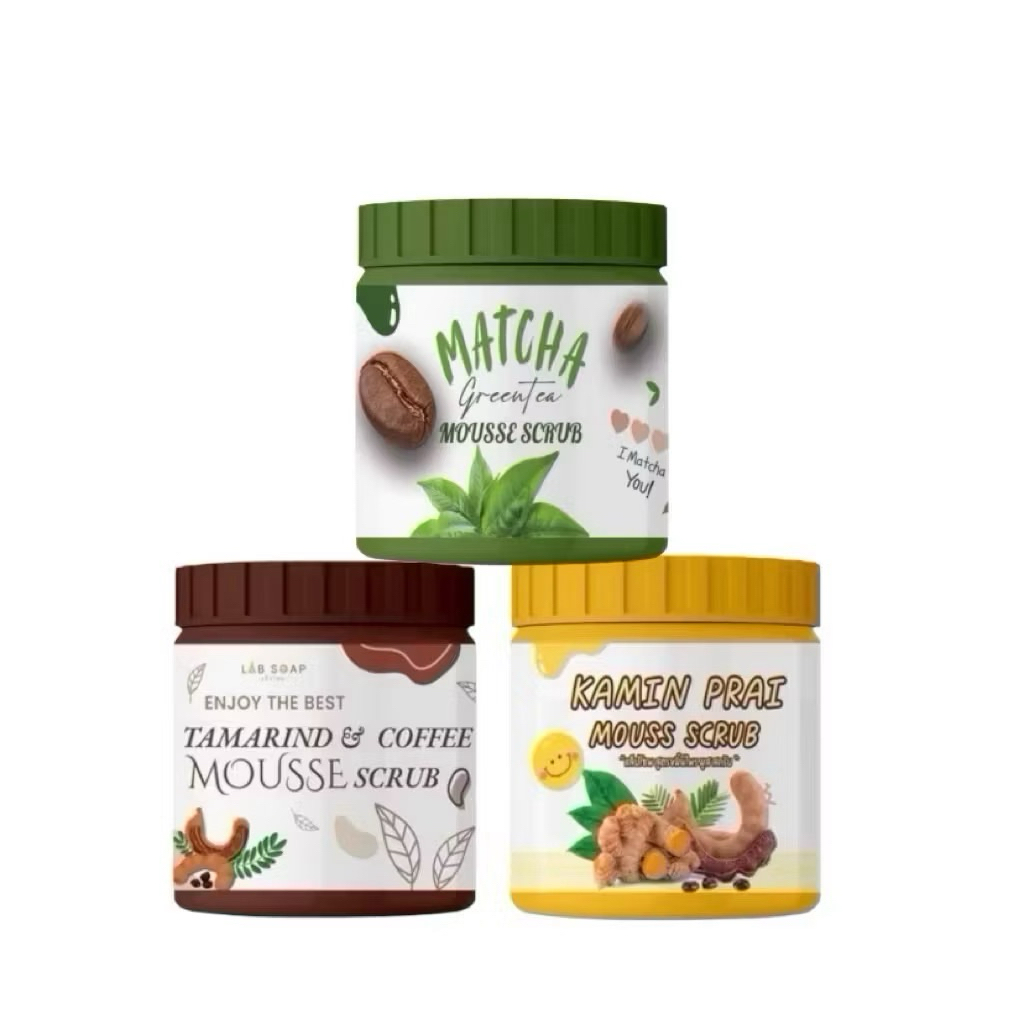 LAB SOAP สครับเนื้อมูสมะขาม& สครับเนื้อมูสขมิ้นไพร& สครับเนื้อมูสสูตรชาเขียว มี 3 สูตรให้เลือกจ้า