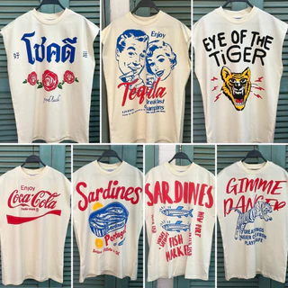 เสื้อยืด Oversize แขนกุด(ตัวยาว) เนื้อผ้าดิบ 🔥พร้อมส่ง50ลาย🔥