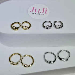 JUJI ต่างหูห่วงตะปู เงินเเท้S925 มีสีเงิน,ทอง ขนาด8mm,12mm (1คู่)