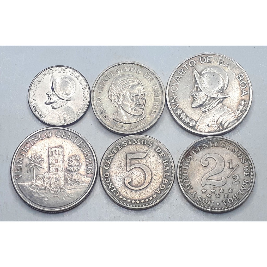 เหรียญ Panama, 2 and Half Cents - 25 Cents, 1907-2003, Six Coins LOT, จำนวน 6 เหรียญ, Free Shipping,