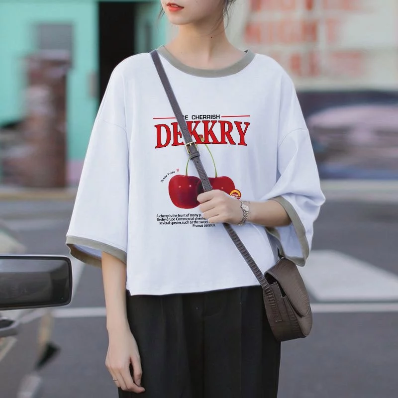 เสื้อครอปสาวอวบอ้วนไซส์ใหญ่ oversize เสื้อผ้าแฟชั่นวัยรุ่นน่ารัก เสื้อยืดลายการ์ตูนสวยๆผู้หญิงฤดูร้อนใหม่ แขนห้าส่วนสีทู thumbnail 9