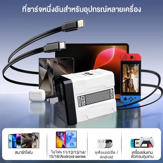SANSONIC ที่ชาร์จ GaN หัวชาร์จ 20W Adapter Fast Charger พร้อมสายชาร์จ Lightning&Type C ยืดหดได้ รองรับ Android iOS