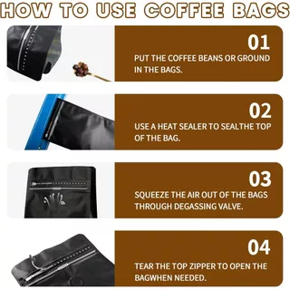 MOFF MART (50ใบ)ถุงกาแฟมีวาล์ว coffee bag packer ถุงฟอยด์ ทรงสูงสำหรับแพ็คเมล็ดกาแฟ มีวาวล์ระบายก๊าซ 250, 500 กรัม 1 กก