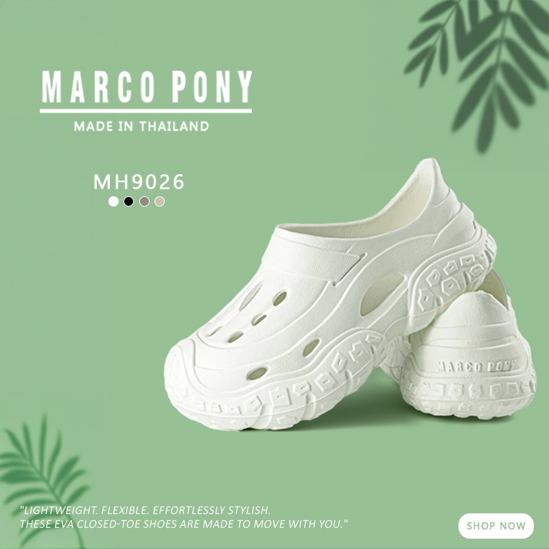 Marco Pony รองเท้าแบบสวม กันลื่น ทนต่อการสึกหรอ พื้นหนา ส้นหนา 4 ซมรองเท้า หัว โต หญิง MH9026