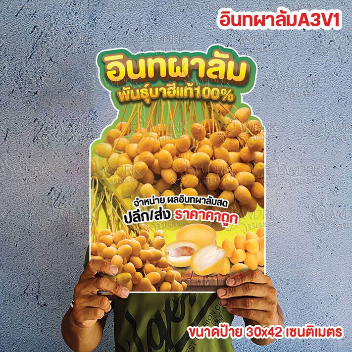 ป้ายอินทผาลัม ขนาดแนะนำ (A3)  ขนาด 30x42 ซม. ฟิวเจอร์บอร์ดไดคัท