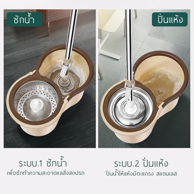 ชุดถังปั่นไม้ถูพื้น Spin Mop พร้อมถังปั่นและผ้า 10 ผืน ไม้ถูพื้น ม็อบถังปั่น ไม้ถูพื้นพร้อมถัง - 1