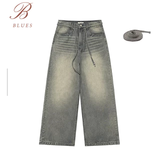 B BLUES ยีนส์ขากว้างวินเทจสุดคลาสสิค! สำหรับผู้ชาย✨ ใส่สบาย ฟิตกระชับไซส์พอดี ลุยได้ทุกวัน ลดแรงสุด ยีนส์ผู้ชายขาตรง