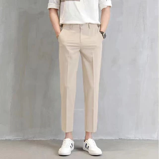 ACHSAWAKE ผู้ชายใส่สูทกางเกงขายาวเรียบง่ายเรียบง่ายสีทึบกางเกง