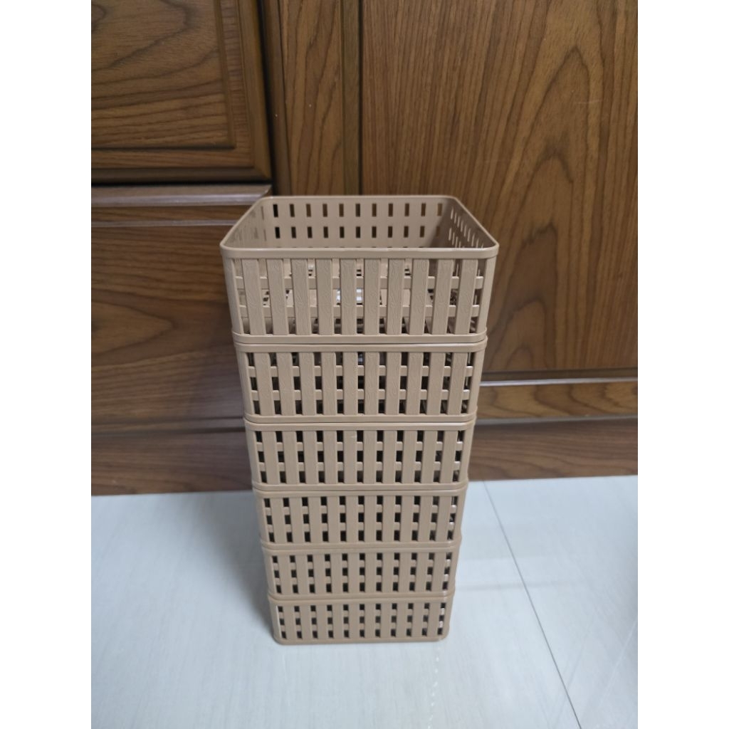 ตะแกรงสี่เหลี่ยมลายไม้ ตะกร้าลายหวายใส่ของ No.586(6ใบ/ 12ใบ) - รูปที่ 4