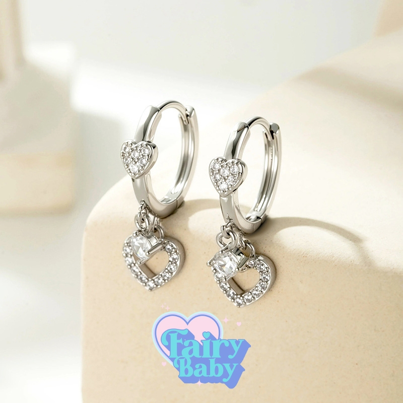 Fairybaby ต่างหูห่วง Sweet Luv Hoop ( 1 คู่ ) ต่างหูห่วง ดีไซน์ หัวใจ แฟชั่น น่ารัก (E2-124)