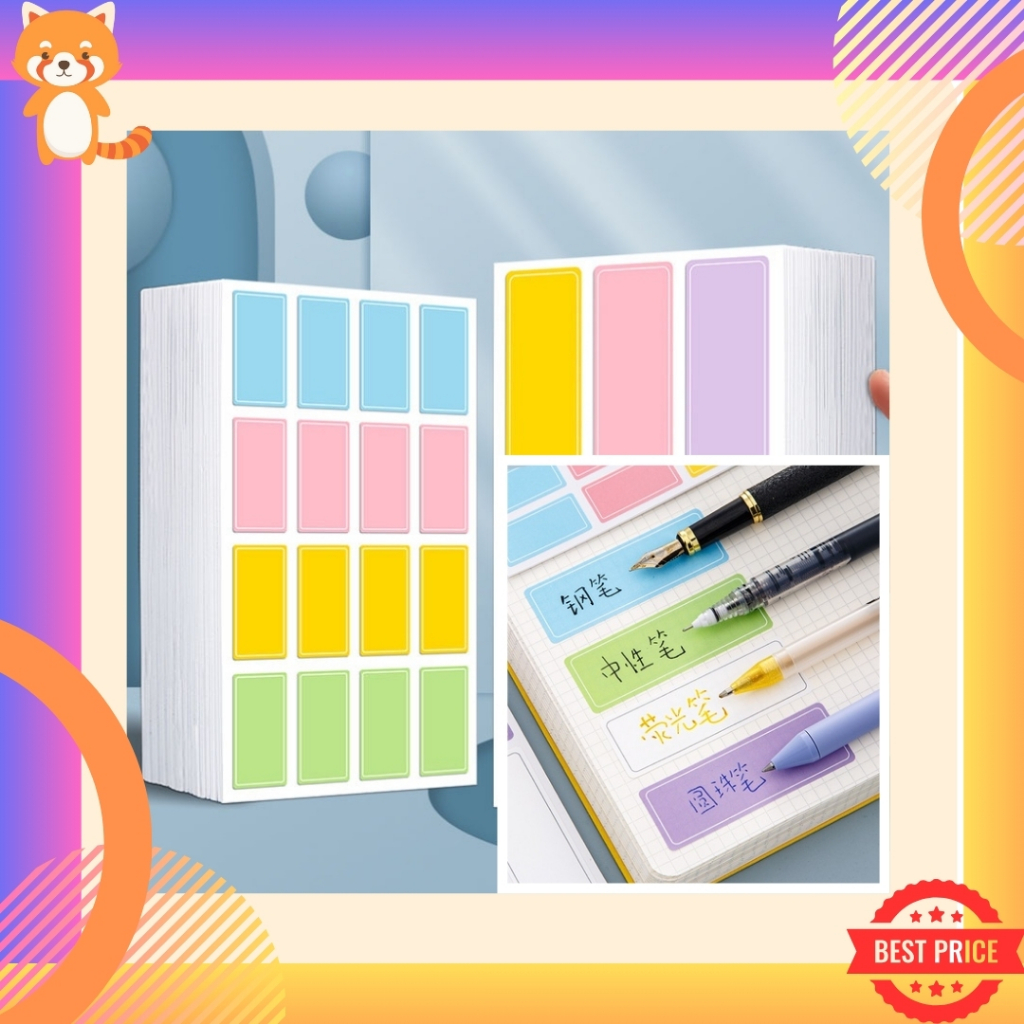สติกเกอร์ฉลาก มีกาวในตัว มีหลายสีใน 1 แผ่น สามารถเขียนบนสติกเกอร์ได้ด้วยปากกา สติกเกอร์กันน้ำ ลอกออกง่านไม่ทิ้งคาบ