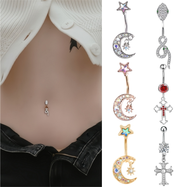 เล็บสะดือ จี้พระจันทร์ ประดับเพชร สไตล์การเจาะ โลหะผสม สีไม่ซีดจาง เครื่องประดับแฟชั่น มีให้เลือกหลายแบบ S1129