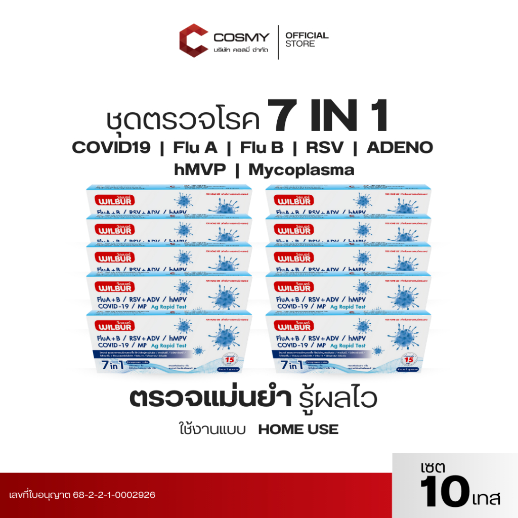 [เซต 10,30,50 เทส] ชุดตรวจไวรัส 7สายพันธุ์ WILBUR 7in1 Covid-19 ไข้หวัดใหญ่ fiu A+B hMPV RSV+ADV ไมโครพาสม่า
