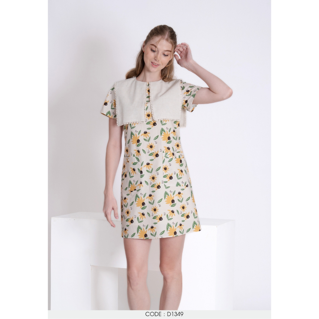 AMILA Dress AM-D1349 พีชสกิน แขนสั้น IGPU25-7
