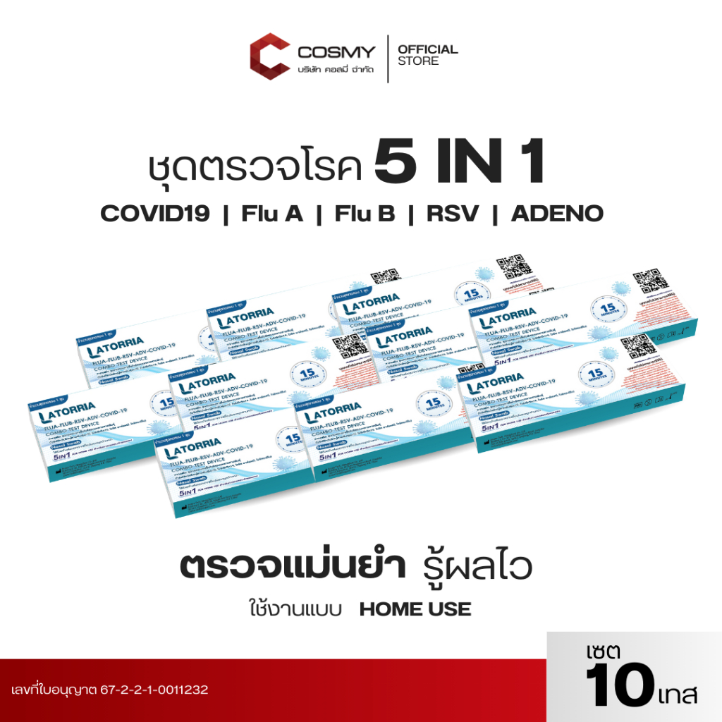 [เซต 10,20,50] Wilbur 5in1 ชุดตรวจไข้หวัด  RSV COVID หวัดใหญ่ab อะดีโน1ชุดต่อ1กล่อง แบบตรวจจมูก
