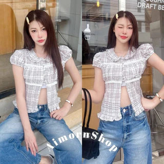 🔥aimorn_shop🔥 เสื้อคอปกแขนตุ๊กตา แต่งระบาย ดีเทลน่ารักๆ แหวกด้านหน้าเพิ่มความเซ็กซี่ มีเชือกผูกหลังเก๋ๆ เนื้อผ้าใส่สบาย