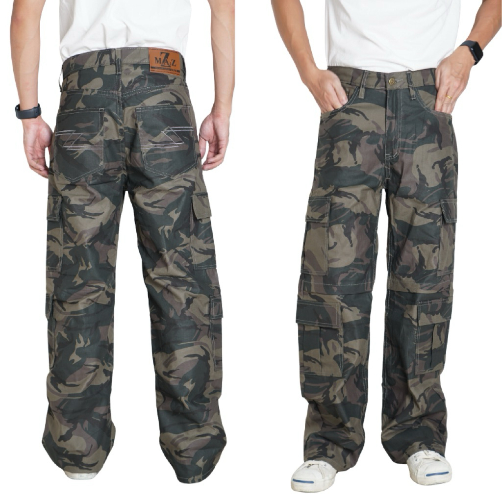 กางเกง M.A.Z คาร์โก้ขาต่อลายทหาร ทรงกระบอกใหญ่ 8กระเป๋า ผ้าพรีเมียม