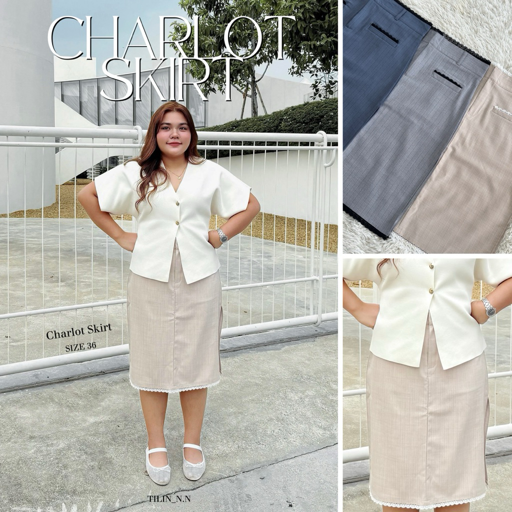 กระโปรงยาวสีสุภาพสาวอวบ Charlot Skirt