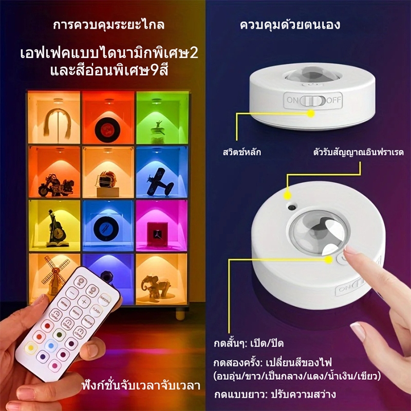 nice โคมไฟLED 13สี ไฟตู้ RGB ไฟติดผนัง ไฟแต่งห้อง ไร้สาย สําหรับตกแต่งตู้เสื้อผ้า TYPE-C ชาร์จUSB 1/3ชิ้น