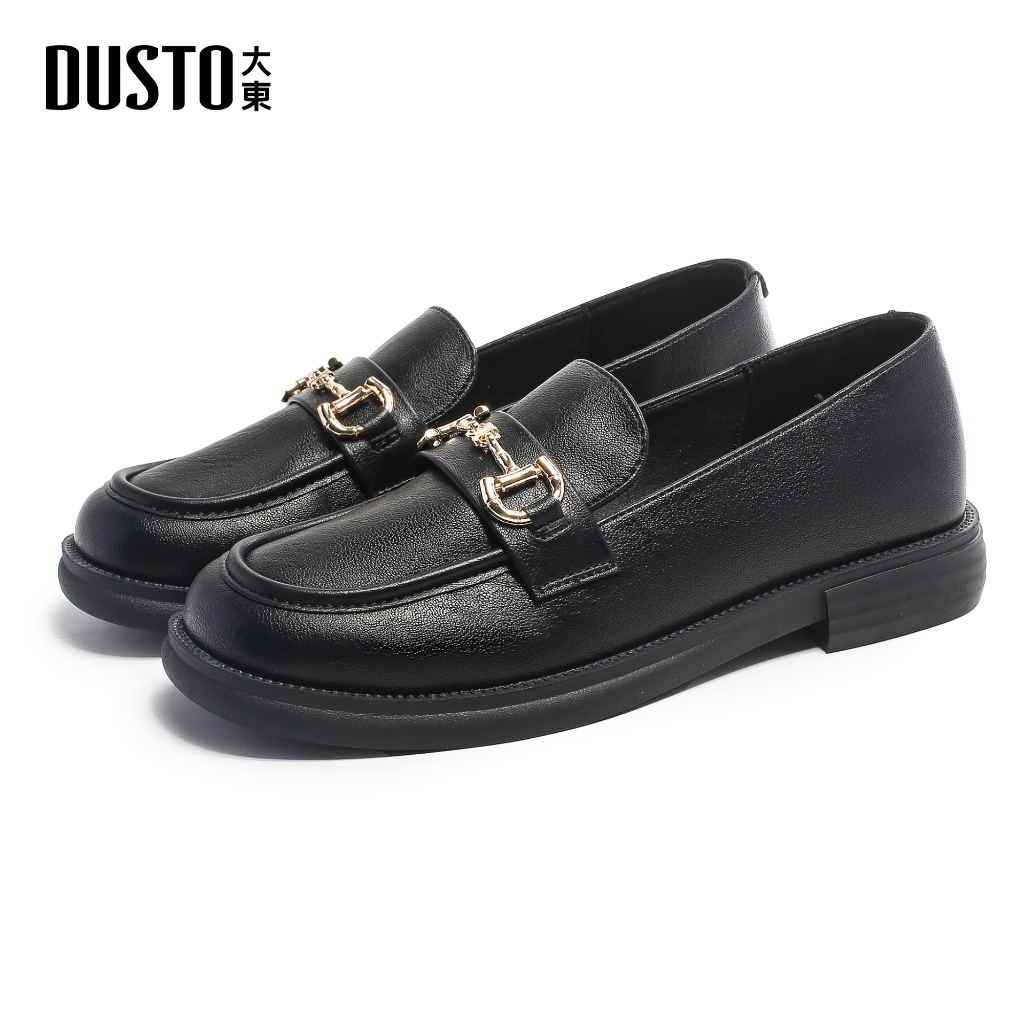 DUSTO โลฟเฟอร์สีดำคลาสสิก ห่วงทองเพิ่มความหรู ส้นเตี้ย 2.6 ซม. เดินสบาย ใส่ได้ทั้งทำงานและลำลอง