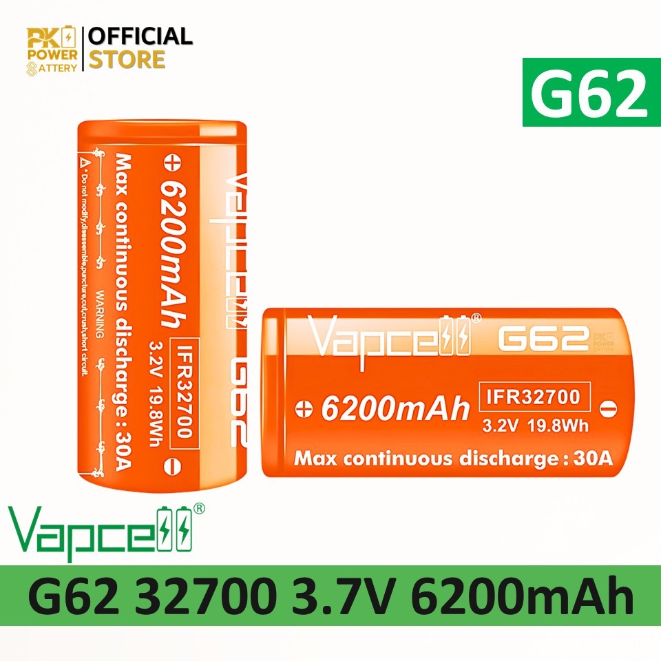 Vapcell  ถ่านชาร์จ 32700 3.2V G62 IFR32700 6200mah จ่ายกระแส 30A