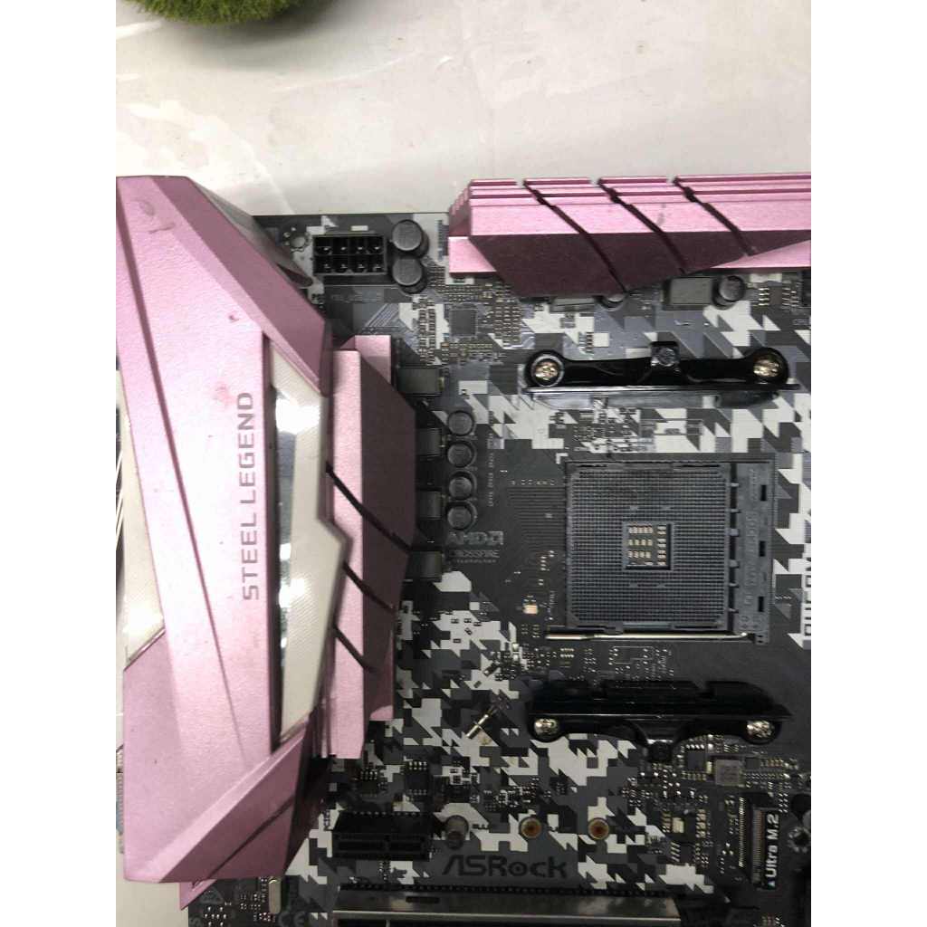 MAINBOARD (เมนบอร์ด) AM4 ASROCK B450M STEEL LEGEND (PINK) ไม่มีกล่อง ใช้างานปกติ ประกันร้าน