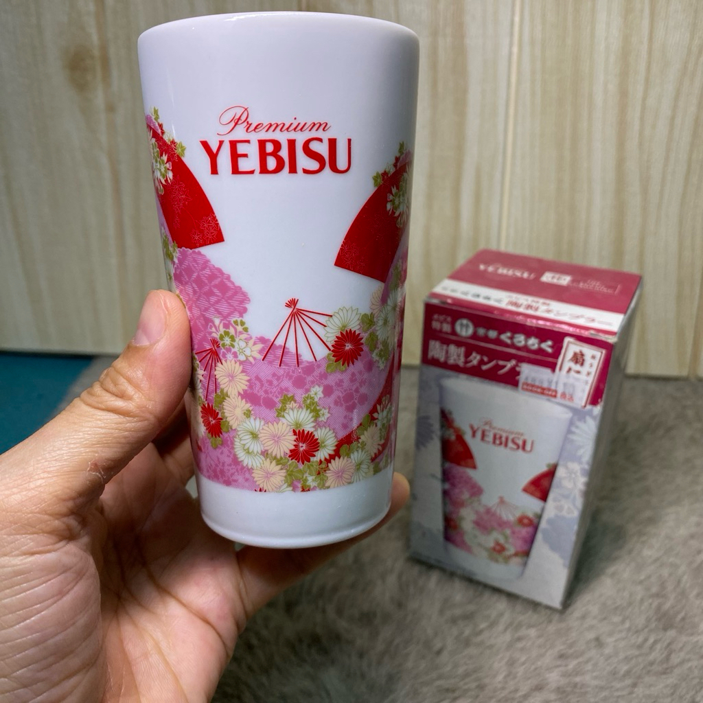 แก้วเบียร์เซรามิค Yebisu ลายพัด