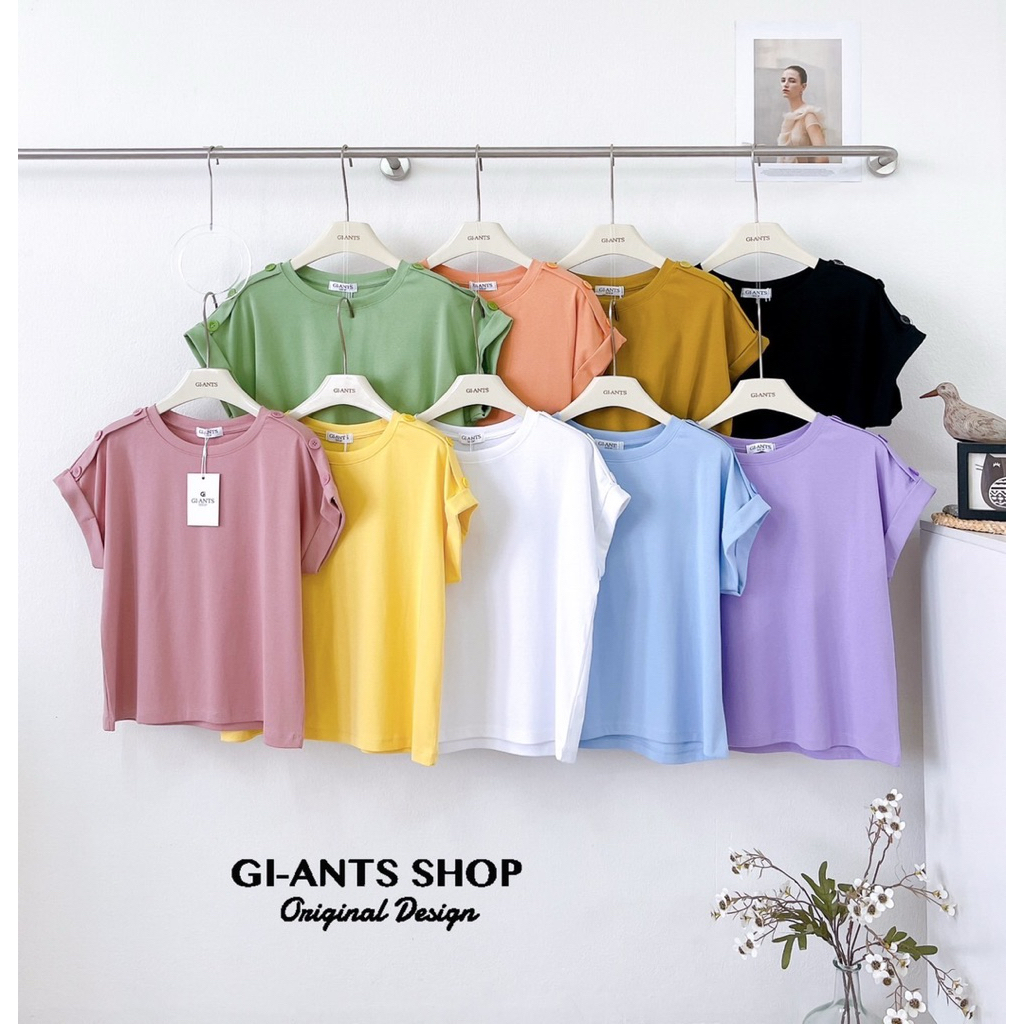 GI-ANTS (GI-699)เสื้อคอกลมแขนเบิ้ล สไตล์Korea ดีเทลแต่งกระดุมบ่า