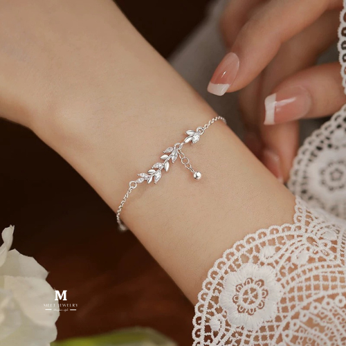 MEET💕กำไลเงิน Wheat ears กำไลเงินแท้ สร้อยข้อมือปรับได้ กำไลแฟชั่น กำไลข้อมือเงินแท้ กำไลเพชร