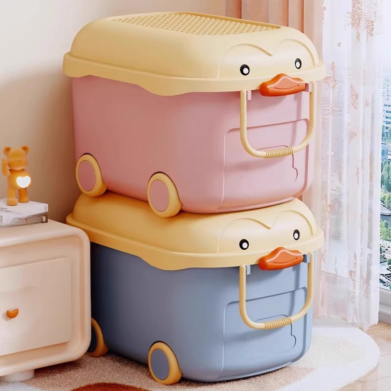 MINIHOMES กล่องเก็บของ เก็บของเล่นเด็ก กล่องเก็บเสื้อผ้า ของเล่นเด็ก หนังสือ ลายการ์ตูนน่ารัก มีล้อ ปลอดภัย
