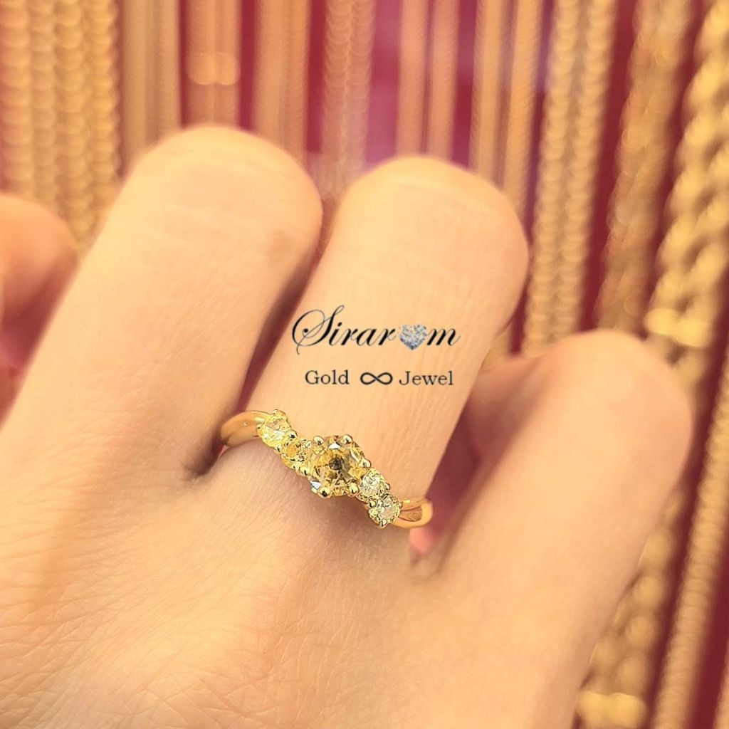 💛 แหวนเงินแท้925 ชุบสีทอง ฝังบุษราคัมแท้ดีไซน์เกลียว น้ำหนัก 1.99g เบอร์ 51#
