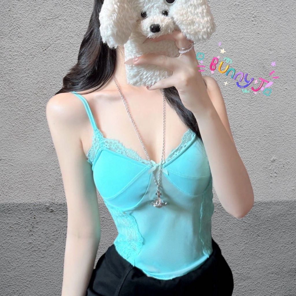 เสื้อสายเดี่ยว ครอป ซีทรู พร้อมส่งในไทย สายฝอ สายแซ่บ สายปาร์ตี้กลางคืนห้ามพลาด ดีเทลลูกไม้ ผ้าซีทรู ตรงอกมีฟองน้ำ มี3สี - รูปที่ 6