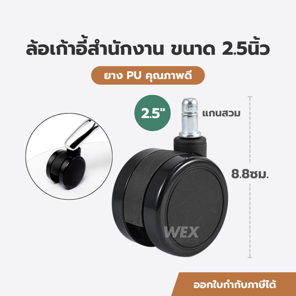 (ชุดละ 5ล้อ) ล้อเก้าอี้ ล้อเก้าอี้สำนักงาน เกมมิ่ง ขนาด 2.5นิ้ว (60มม.) ยาง PU Premium chair wheels  ทนทาน ลื่น เงียบ
