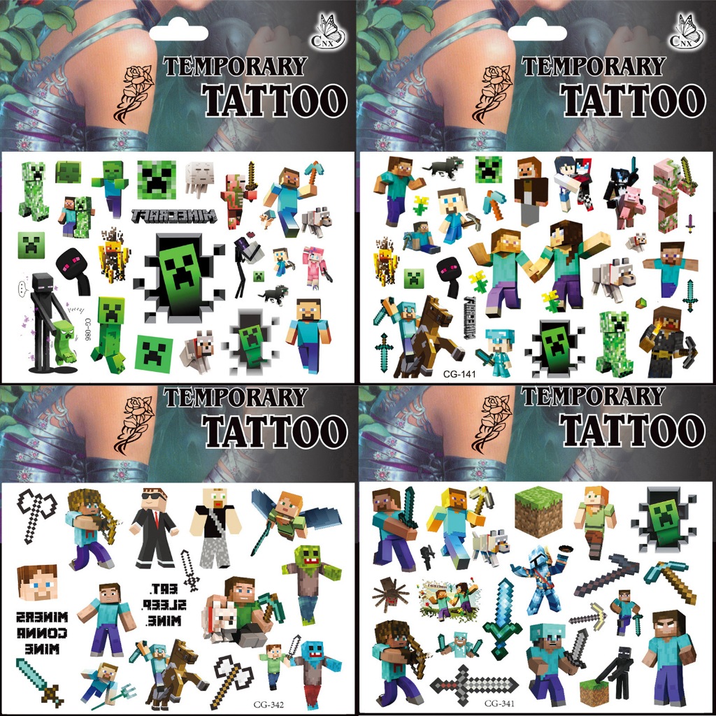 แทททู เกมฮิต มายคราฟ  สำหรับเด็ก รอยสัก ชั่วคราว การ์ตูน ของเล่นเด็ก Mobile Game Easy Temporary Tattoo For Kid Washable
