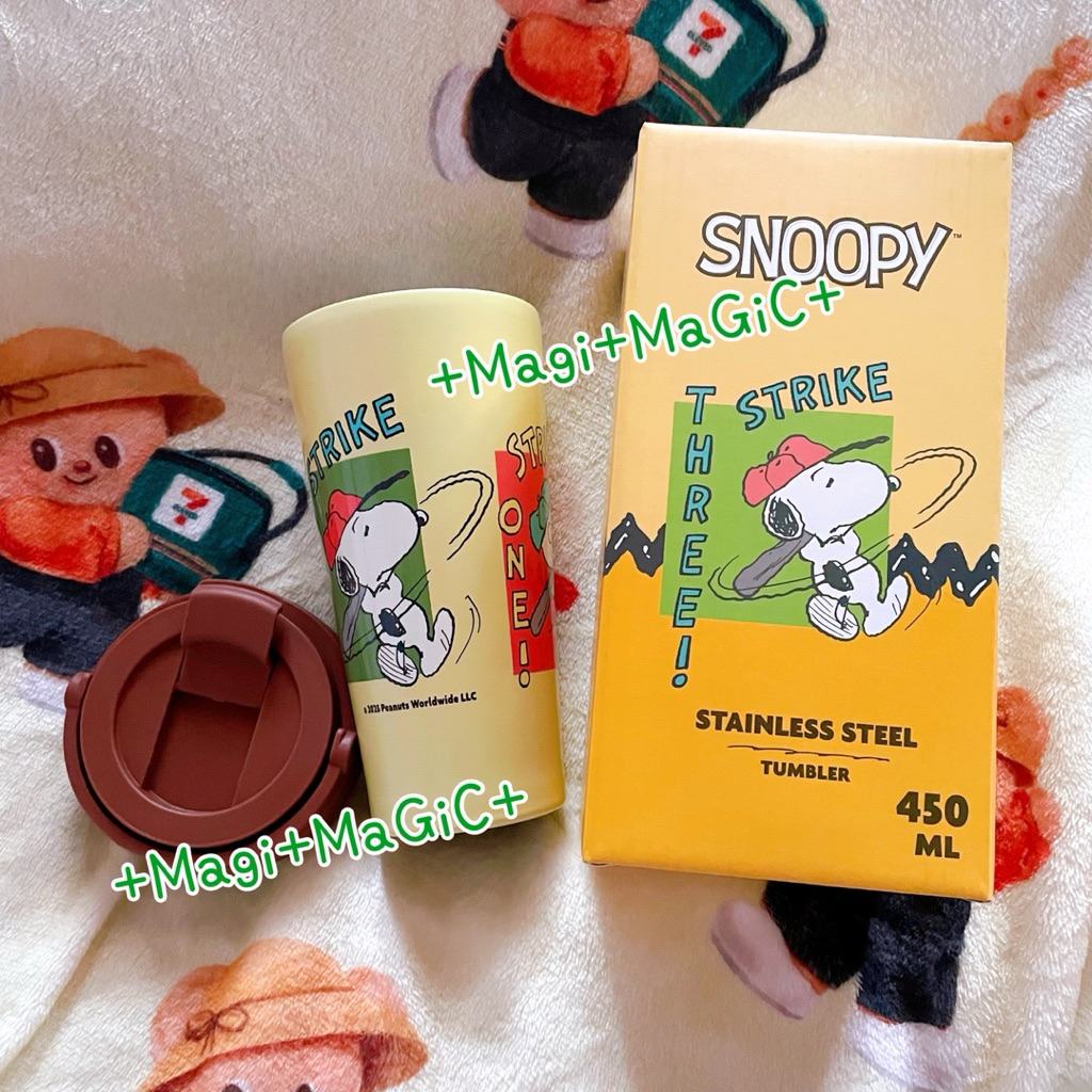 แก้วน้ำเก็บอุณหภูมิ พร้อมหูหิ้ว Snoopy ความจุ 450 มล. สีแอปริคอท แบรนด์ Tora