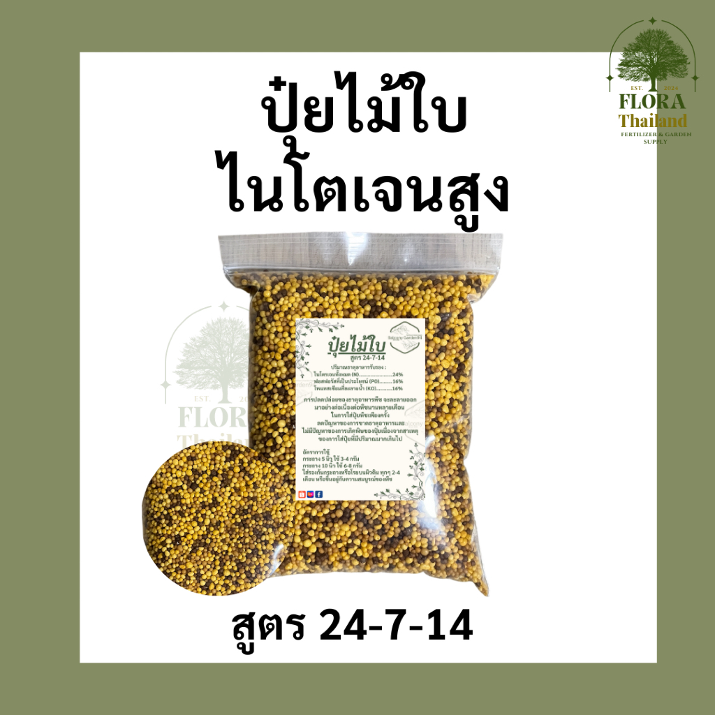 ปุ๋ย ปุ๋ยไม้ใบ ไนโตเจนสูง ผักทานใบ ไทรเกาหลี กวักมรกต มอนสเตล่า ไทรใบสัก ยางอินเดีย ล่ำซำ กระดุมใบเงิน สนามหญ้า