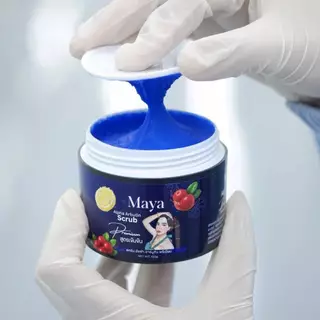 สครับมาญา MAYA สครับแบรนด์มายาและ สบู่มายา สครับกระปุกสีน้ำเงินสูตรอัลฟ่าอบูติน