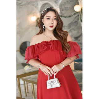 /LN/ เดรสออกงานสาวอวบ มีไซส์อก40-50 ช่วงตัวผ้าบาร์บี้ทรงสวิง ซิปหลัง แต่งระบายผ้าออแกนดี้ ใส่ได้2แบบ #งานหมั้น งานแต่ง
