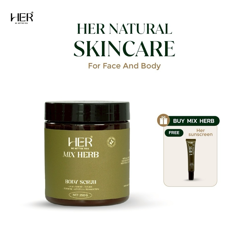 MIX HERBS BODY SCURB 250G & FREE HER NATURAL ORGANIC SUNSCREEN