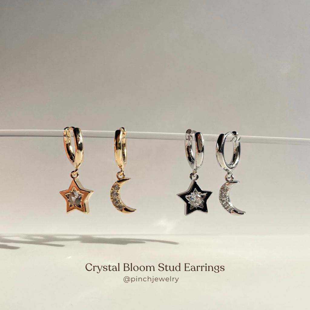 Pinch - Luna Estrella Hoop Earrings ต่างหูห่วงดาวพระจันทร์ ก้านเงินแท้ S925