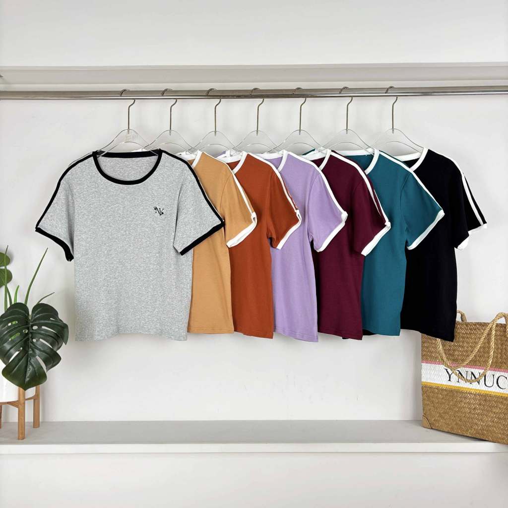 (T888)เสื้อยืดคอกลมแต่งแถบปัก NY