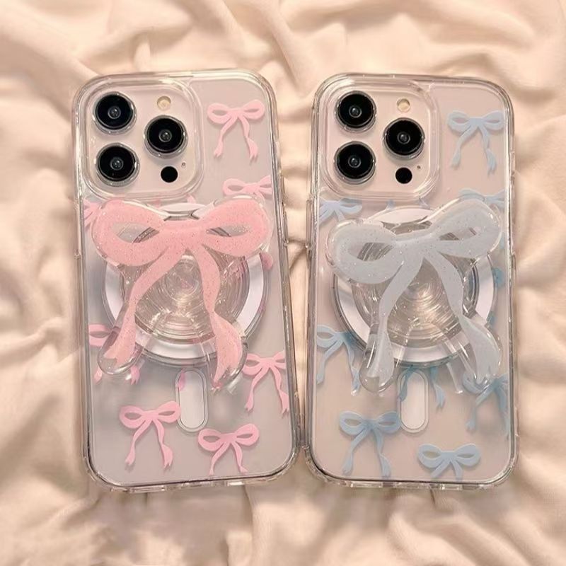 โบว์เคสโทรศัพท์สําหรับiphone 17 16 15 14 13 12 11 Pro Max 17Air แม่เหล็กPCชาร์จไร้สายอะคริลิคกันกระแทกฝาครอบใส