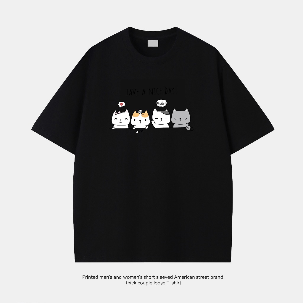 เสื้อผ้าผู้หญิง เสื้อยืด Oversize เสื้อ t shirt cotton คอกลม แมวน่ารัก TA1-22