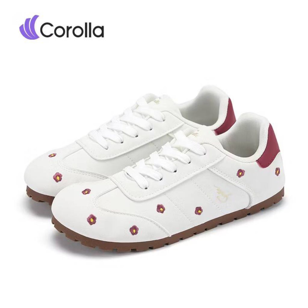 💥มือ 2 เบอร์ 38💥รองเท้าแบรนด์ Corolla รองเท้าผ้าใบหนัง PU สีขาวลายดอกไม้ งานสวยใส่สบายใส่เที่ยว รองเ