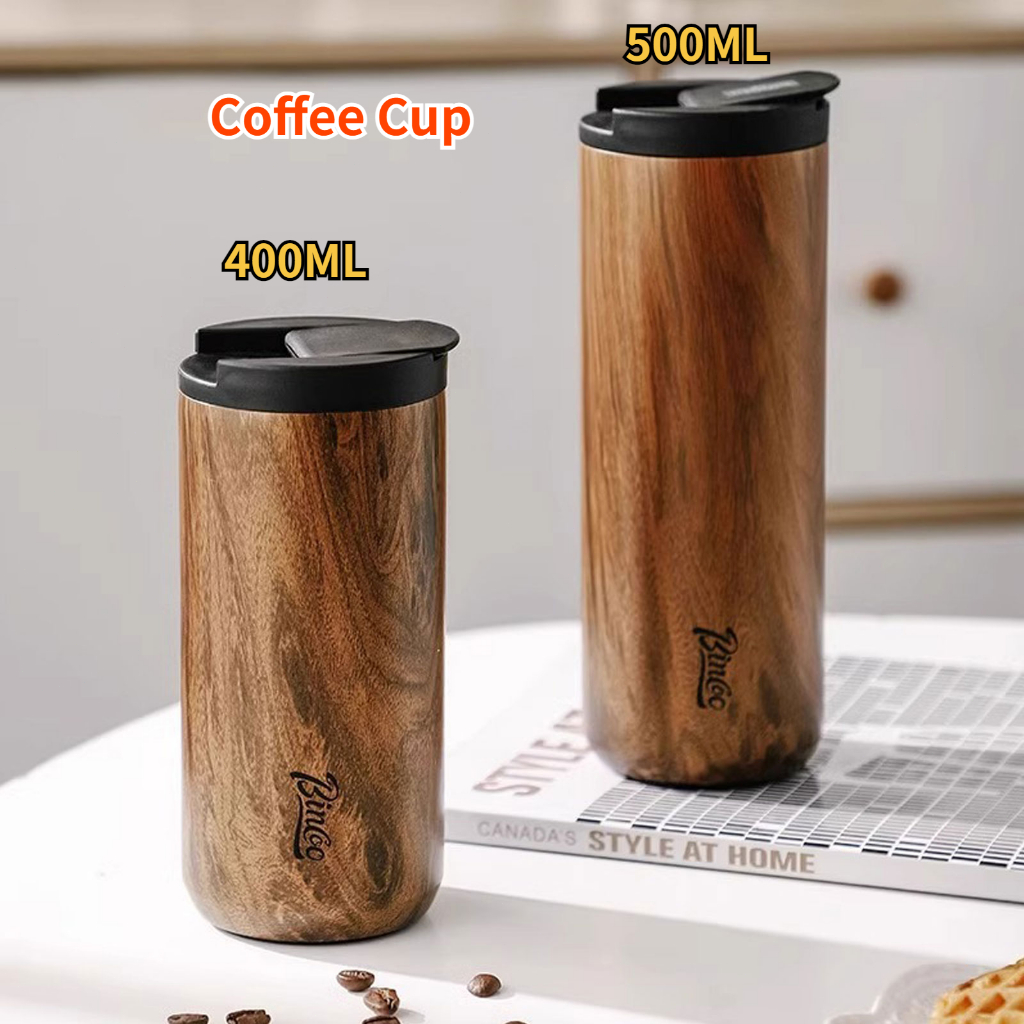 LOCAL Wood Grain Pattern Thermal Cup Coffee Travel Mug Insulated Vaccum 304 Stainless Steel Thermos Bottle 500ML 400ML🔥