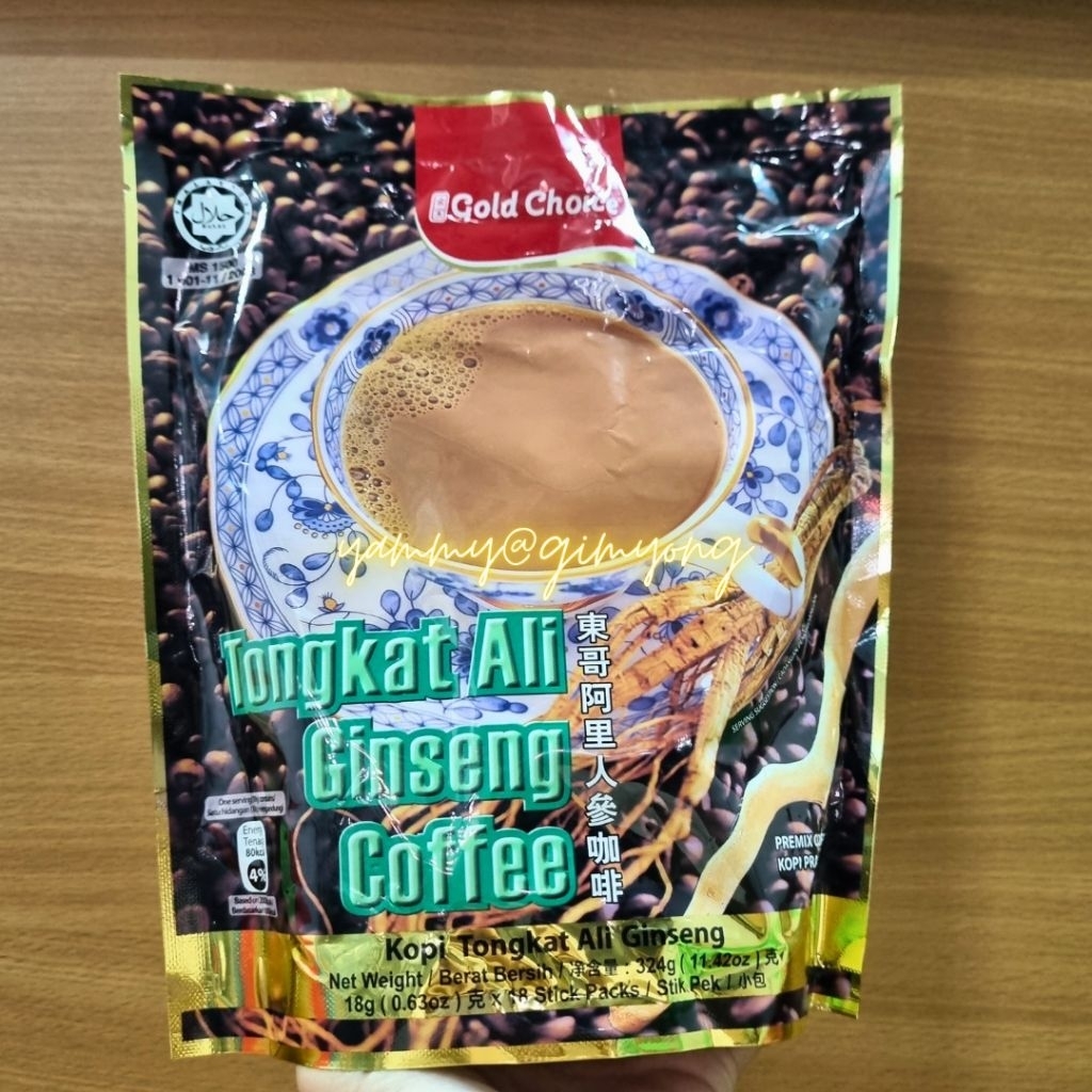 Gold Choice TONGKAT ALI GINSENG COFFEE กาแฟโสม กาแฟผสมโสม 1 ห่อ บรรจุ 18 ซอง