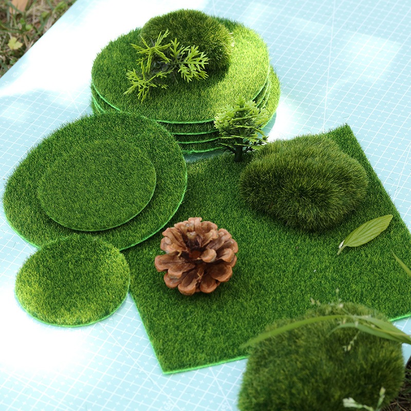 แผ่นหญ้าเทียม บ้านตุ้กตา แบบวงกลมและเหลี่ยม โมเดลจัดสวน ตกแต่งบ้าน DIY พร้อมส่ง