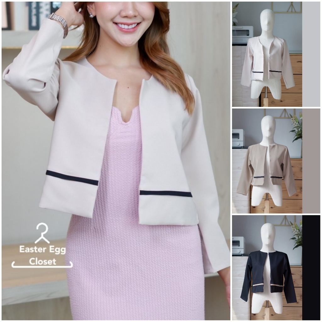 💥SALE ล้างสต๊อก💥 E09 เสื้อคลุมแขนยาว ใส่ทำงาน ใส่เที่ยวได้ แต่งขอบทูโทน ผ้านุ่ม ใส่สบาย Easter Egg
