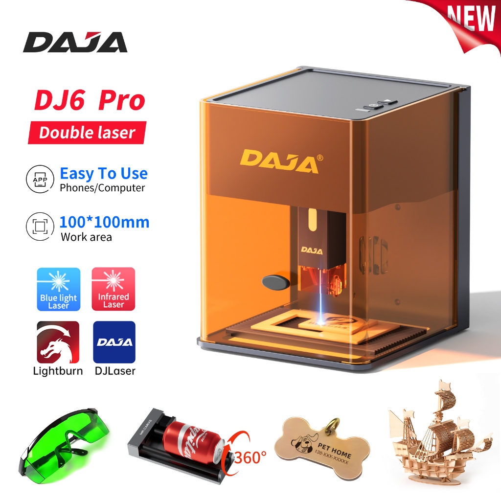 DAJA DJ6pro เครื่องแกะสลักเลเซอร์ / เครื่องพิมพ์เลเซอร์ / เครื่องแกะสลักโลหะ กระดาษ อะคริลิค ไม้ สแต