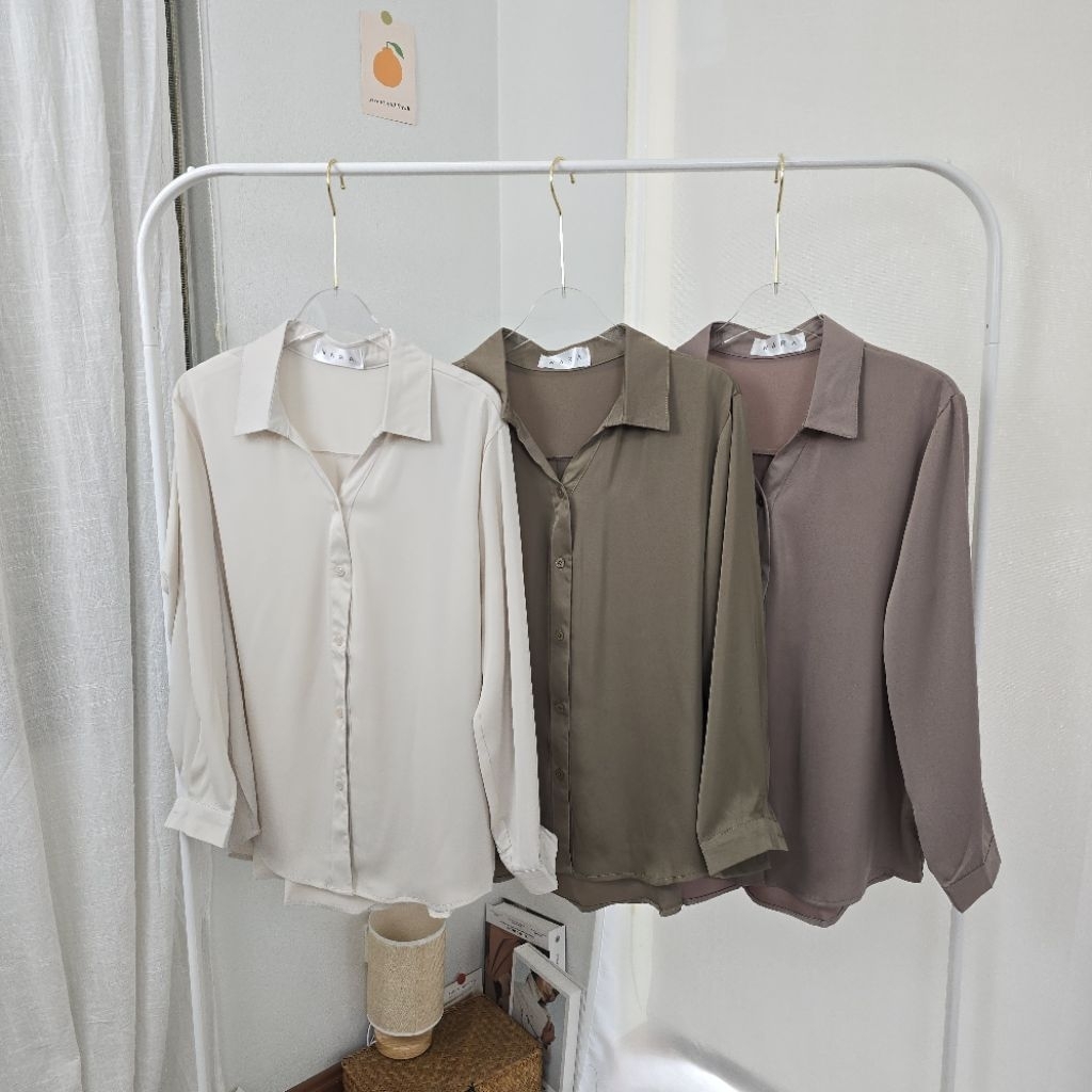 [ SH4 ] WARA เสื้อเชิ้ตแขนยาวผู้หญิง ผ้าซาตินเกาหลี ผ้าติดแอร์ - รูปที่ 3